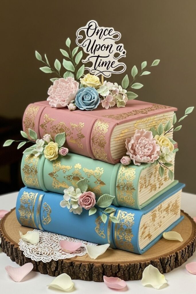 Vintage Bookstack-Inspired Cake