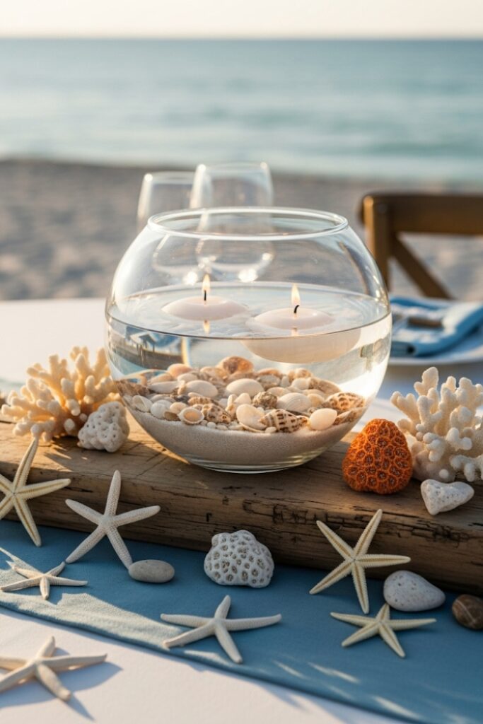 Floating Candles with Seashells & Sand for Coastal Vibes