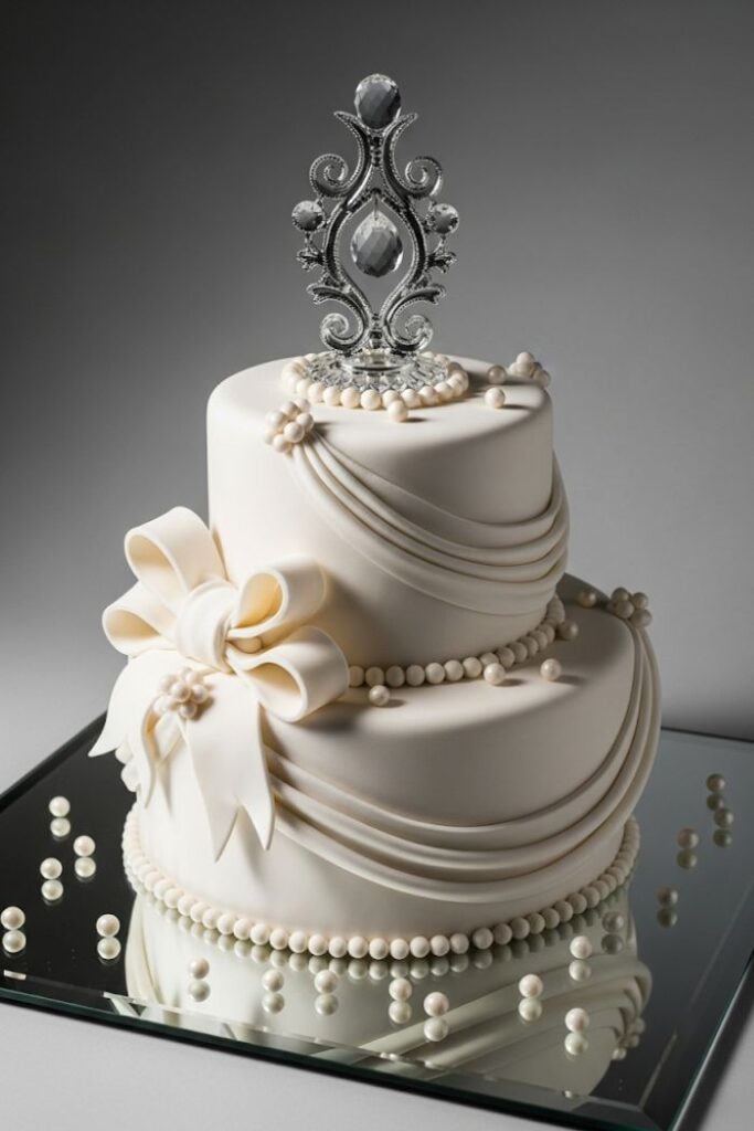 Draped Satin & Bow Vintage Cake
