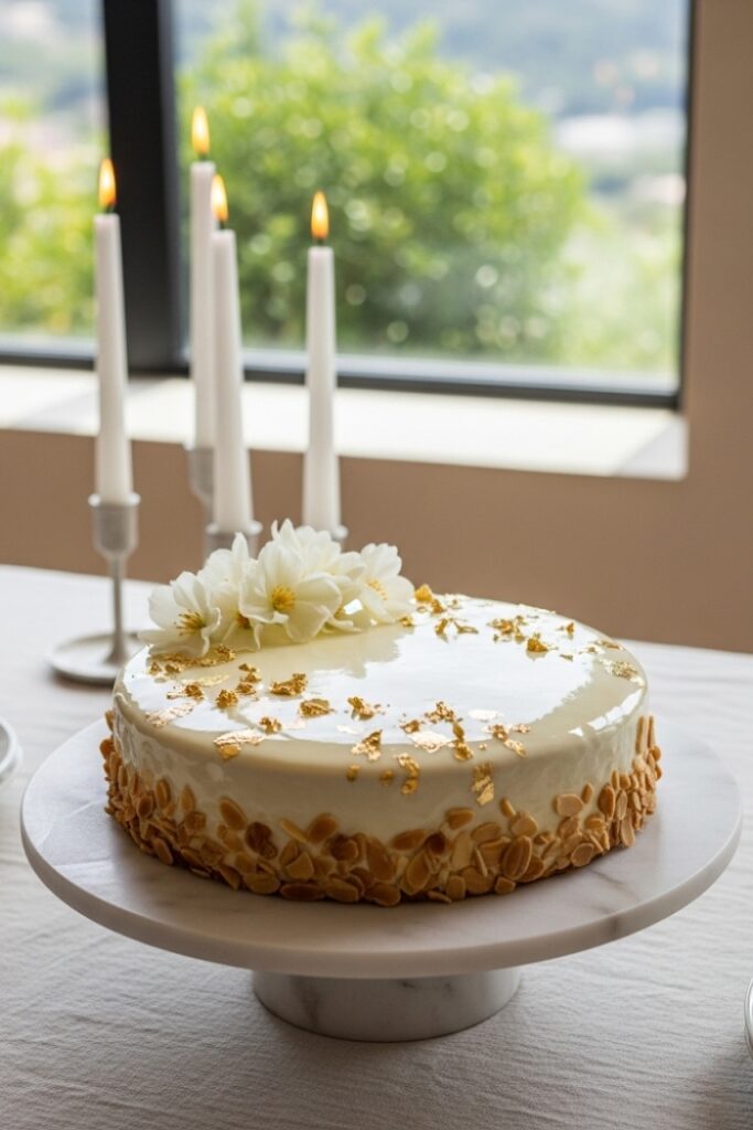Torta Caprese with White Chocolate Glaze