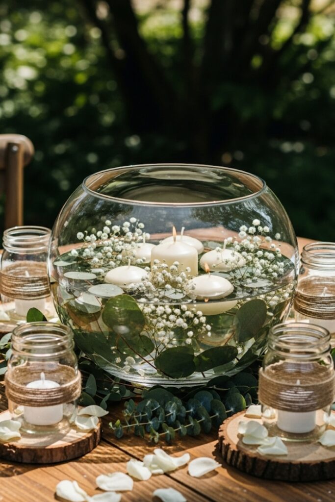Floating Candles & Greenery Garden Bowl Arrangement