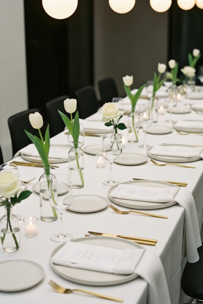 Minimalist Table Settings with Bud Vases