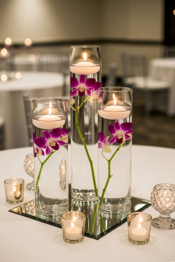 Floating Candles with Orchids in Submerged Style