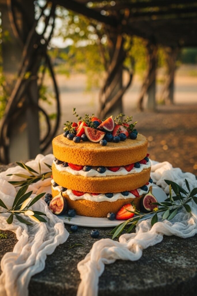 Naked Olive Oil Cake with Fresh Berries