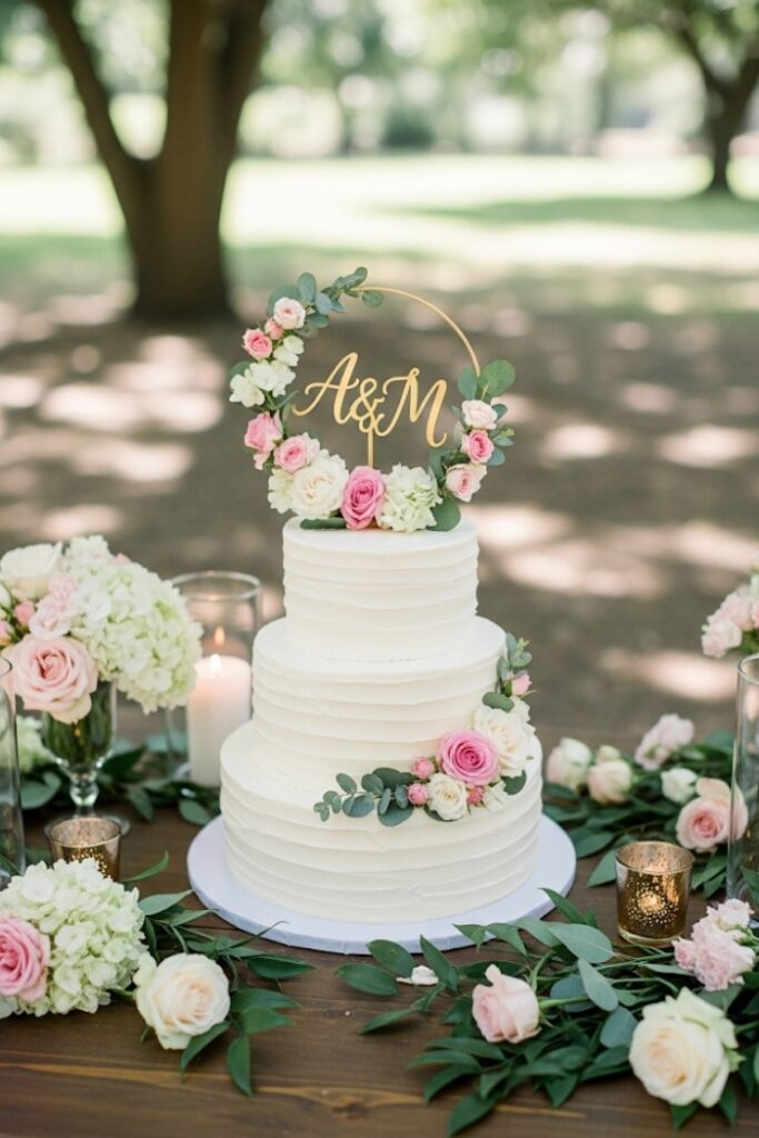 Floral Hoop with Initials Cake Topper