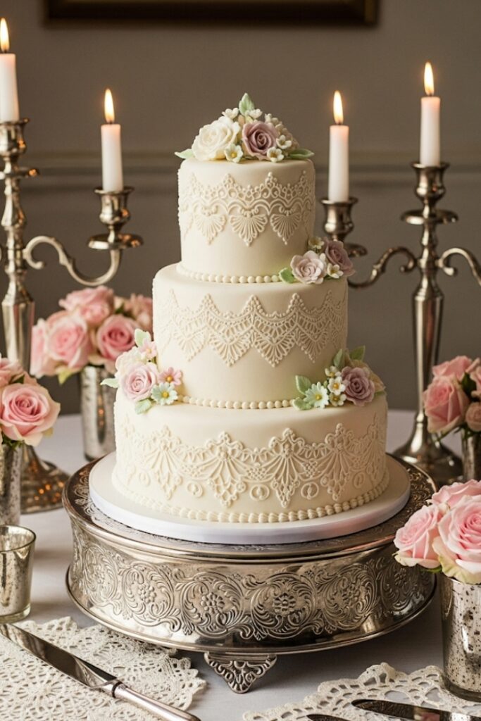 Vintage Lace-Inspired Cake with Pearls
