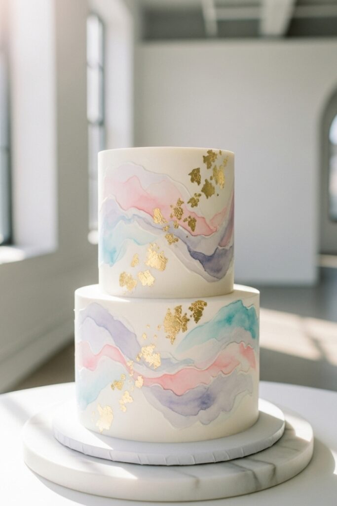 Watercolour Painted Cake with Gold Foil