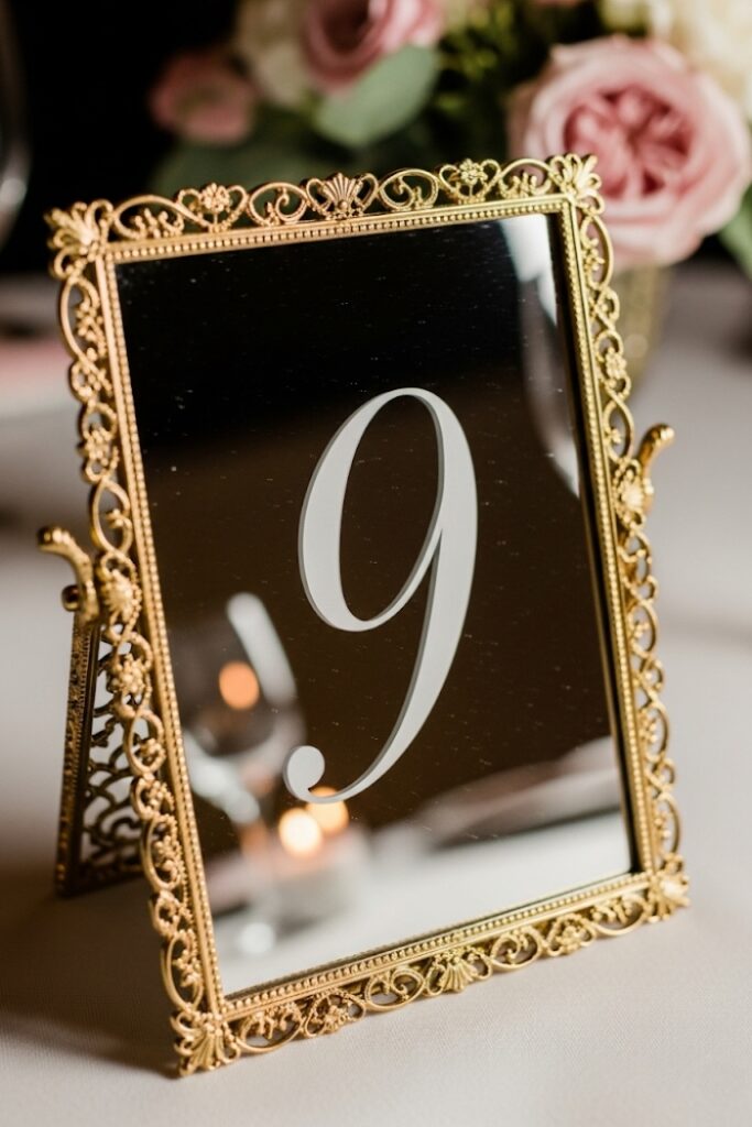 Mirror Elegance Wedding Table Number Ideas