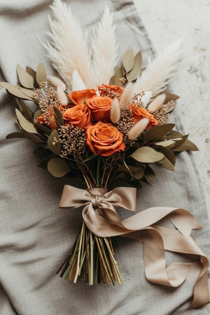 Copper Rose & Dried Grass Bouquet