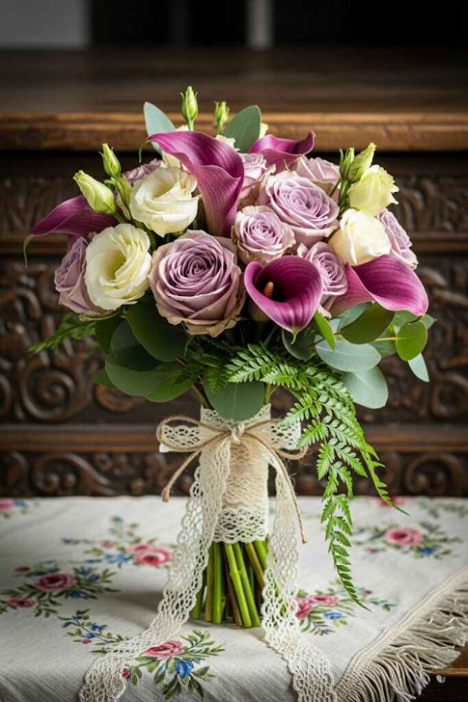 Vintage Plum & Lace Bouquet