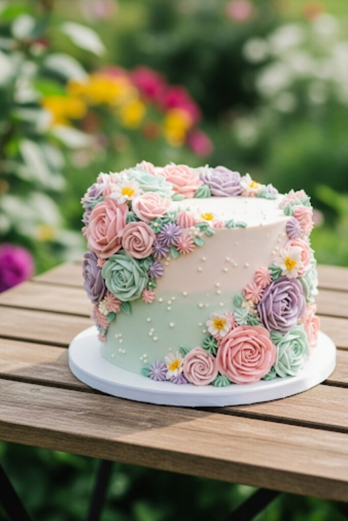Pastel Garden Floral Cake