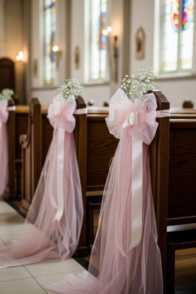 Ribbon and Tulle Pew Bows