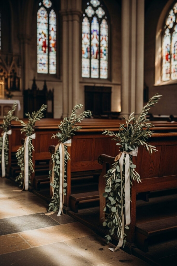 Greenery-Wrapped Pews