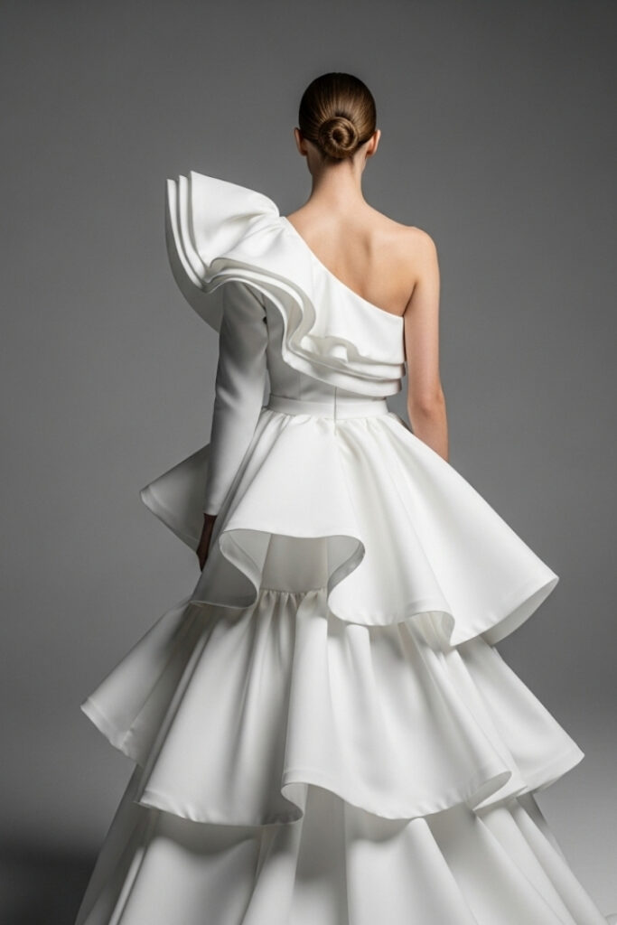 Asymmetrical Ruffle Gown with One-Shoulder Detail
