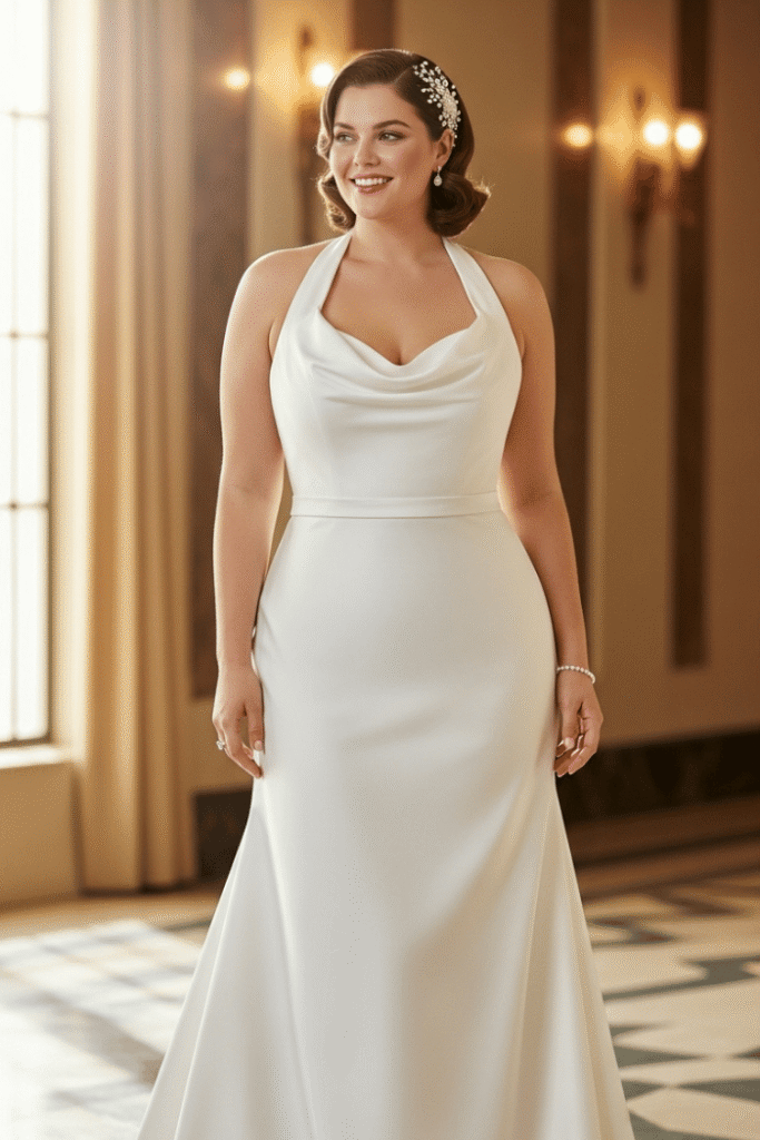 Draped Satin Halter Gown