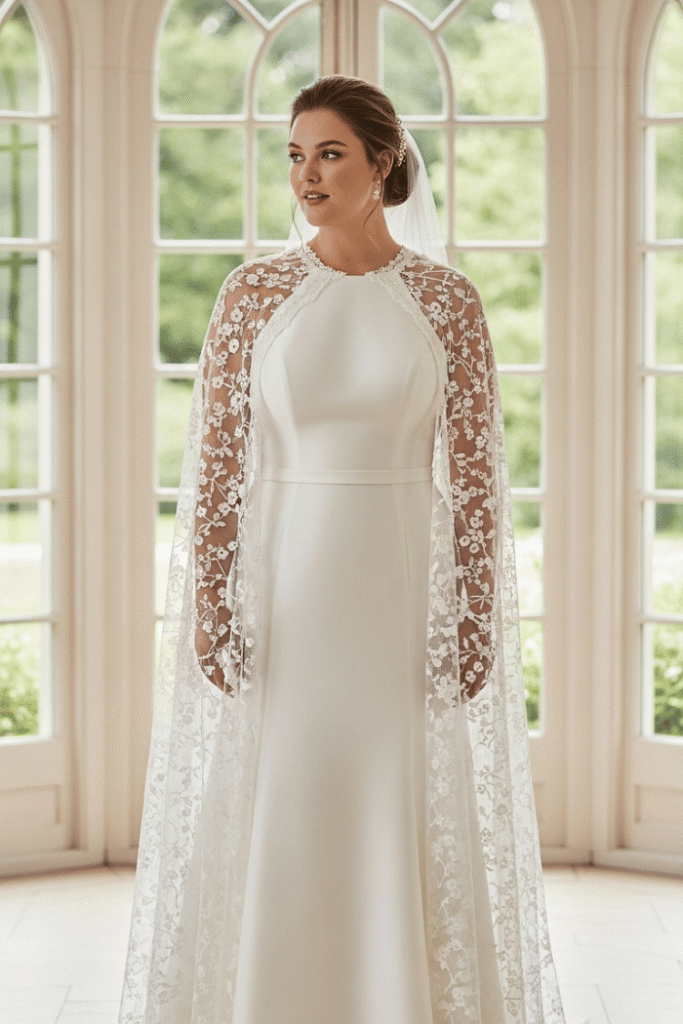 Halter Gown with Detachable Cape or Overskirt