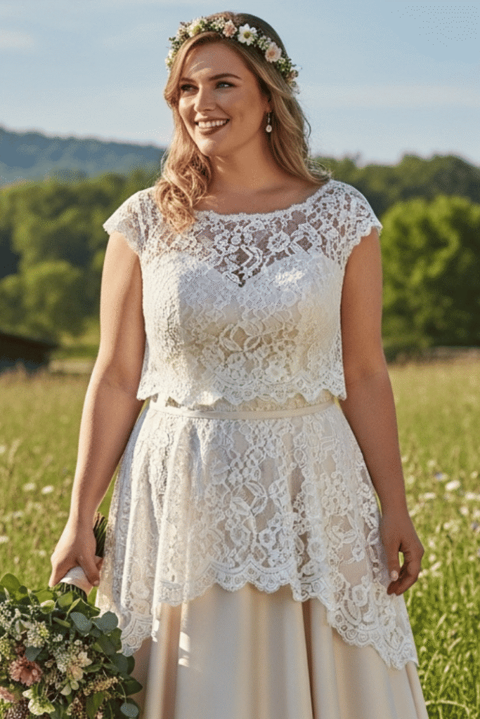 Lace-Overlay A-Line with Cap Sleeves