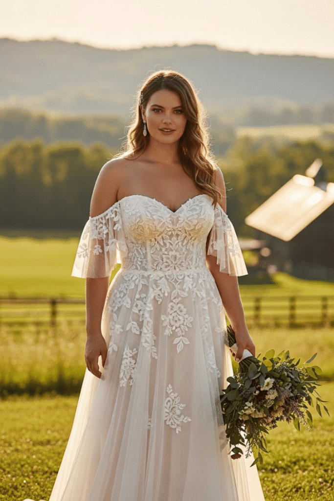Off-Shoulder Flutter Sleeve Gown