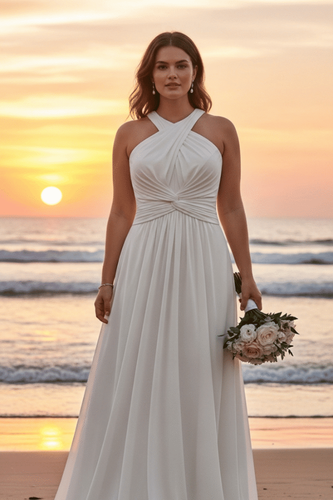 Side-Ruched Halter with Twist Detail