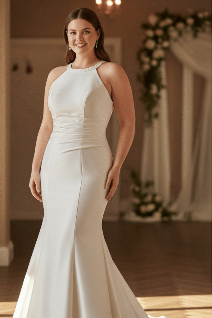 Stretch Fabric Mermaid Halter Gown