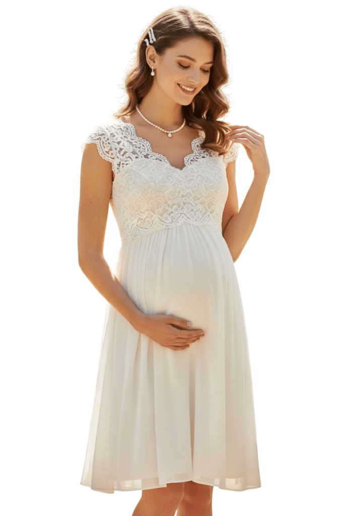 Stylish Maternity Knee-Length Lace Chiffon Dress