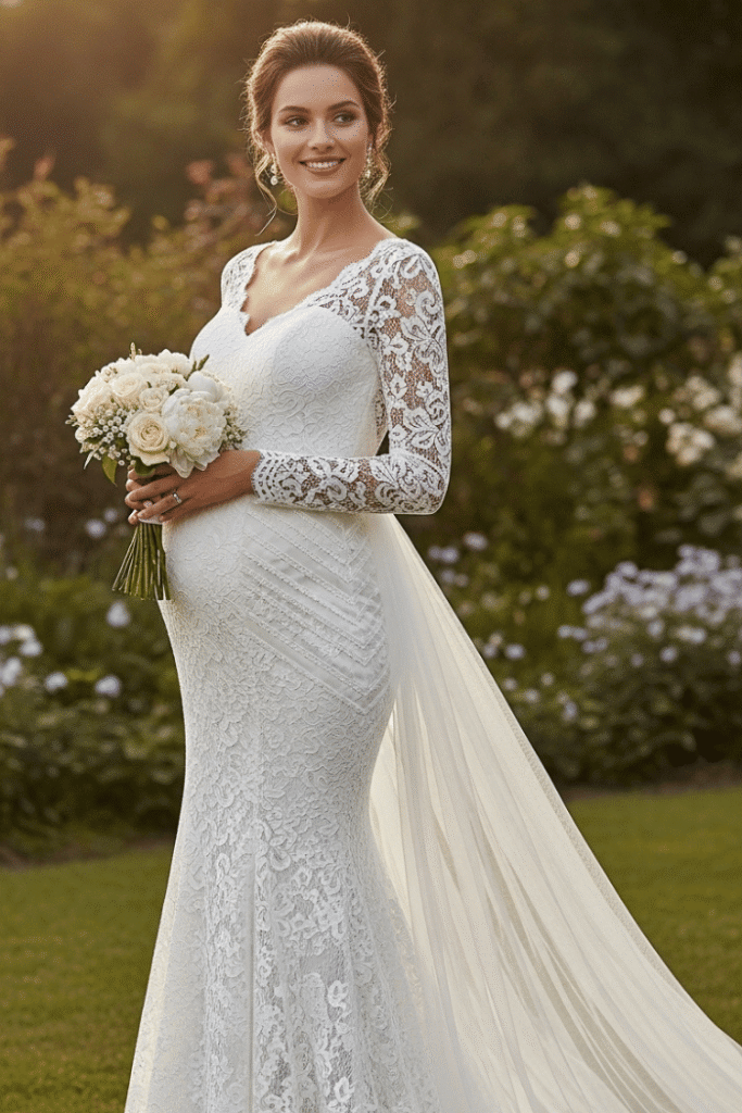 Stylish Maternity Lace Mermaid with Tulle Train