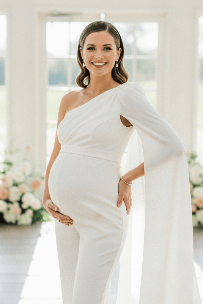 Stylish Maternity One-Shoulder Jumpsuit with Cape