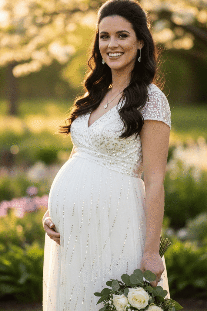 Stylish Maternity Sequin-Accent Gown