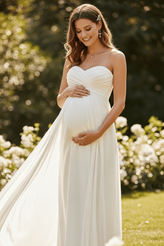Stylish Maternity Strapless Chiffon Overlay Dress