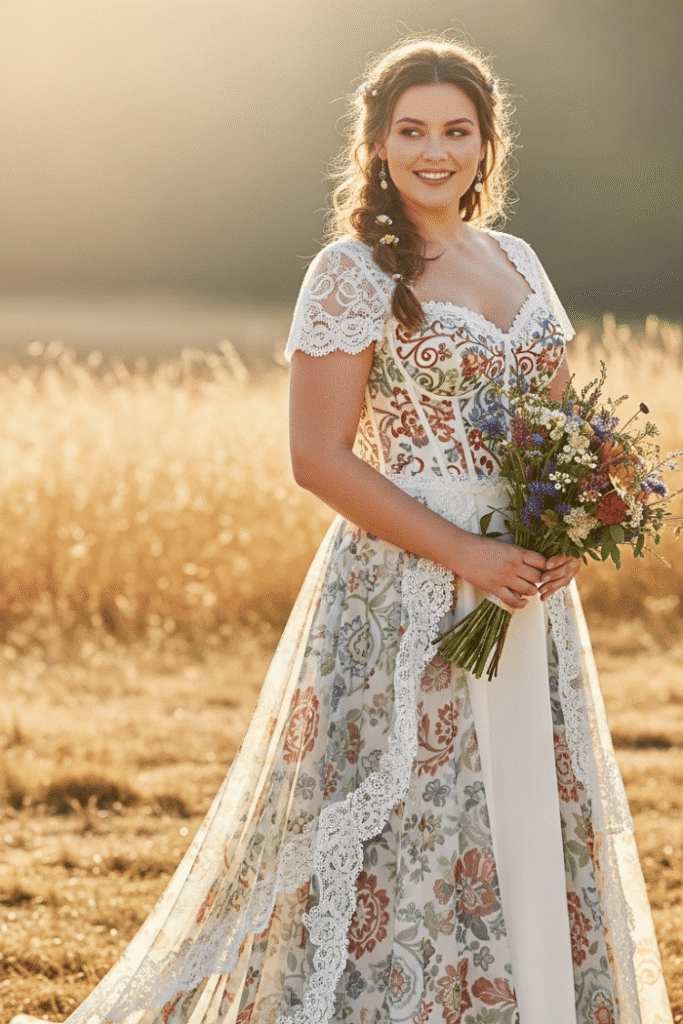 Sweetheart Corset Gown with Boho Print