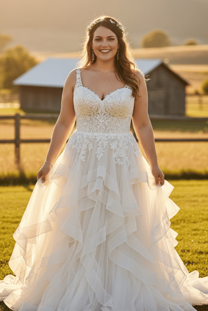 Sweetheart Neckline with Ruffled Layers