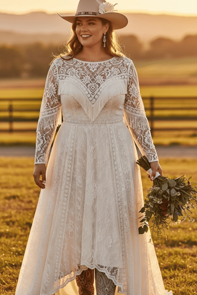 Western-Inspired Fringe and Lace Yoke